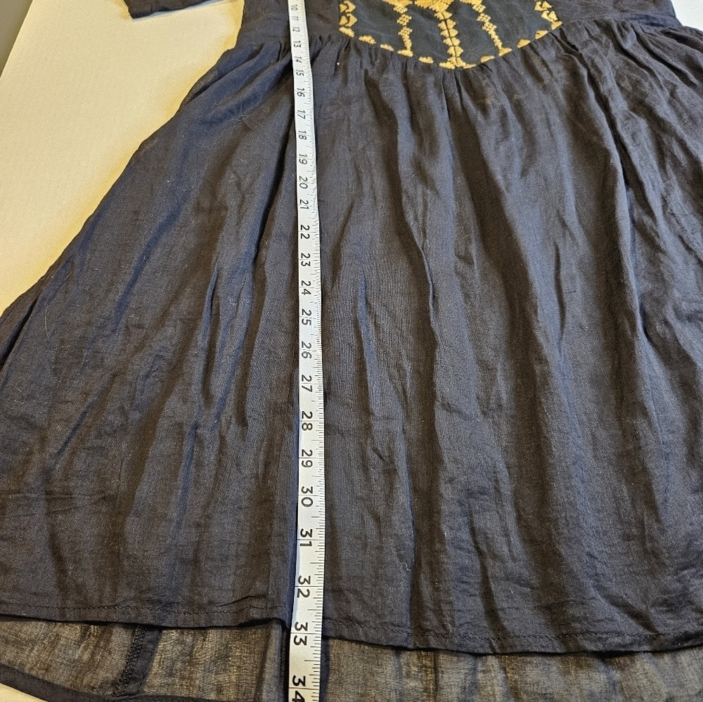 Feminine Boho Embroidered Sheer Tunic Black & Gold Dress Medium - Picture 5 of 5